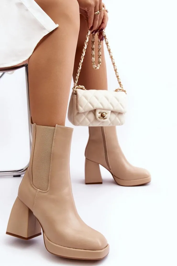 Boto Botki Ocieplane|Brązowe I Beżowe Botki*Botki Damskie Na Platformie I Obcasie Beżowe Stelares Beżowy
