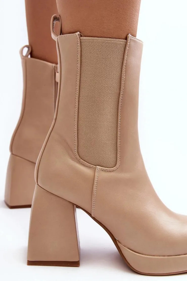 Boto Botki Ocieplane|Brązowe I Beżowe Botki*Botki Damskie Na Platformie I Obcasie Beżowe Stelares Beżowy