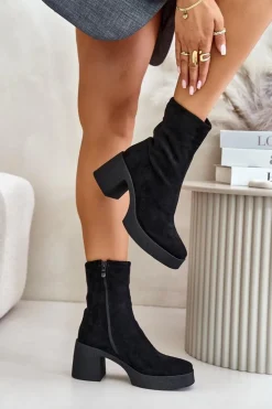 Sale Damskie buty S.Barski Botki Damskie Na Platformie I Masywnym Obcasie S.Barski HY42-739 Czarne