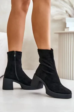 Sale Damskie buty S.Barski Botki Damskie Na Platformie I Masywnym Obcasie S.Barski HY42-739 Czarne