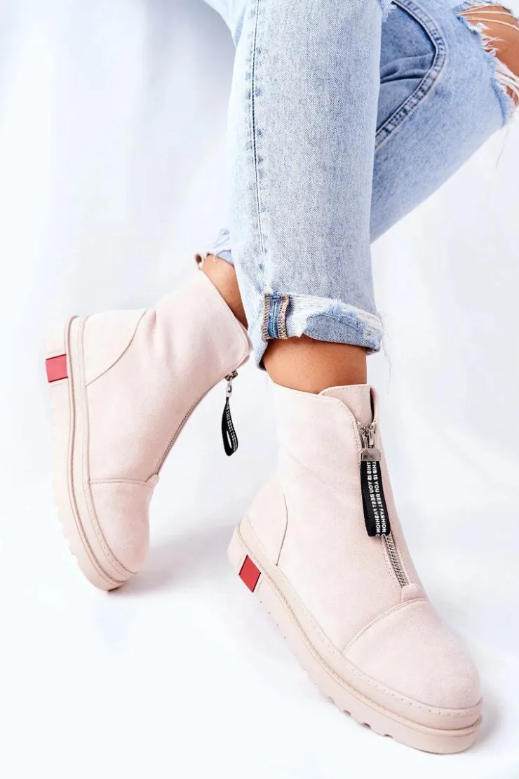 Boto Botki Damskie Na Platformie Beżowe Charlee