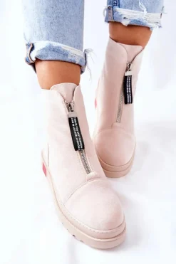 Boto Botki Damskie Na Platformie Beżowe Charlee