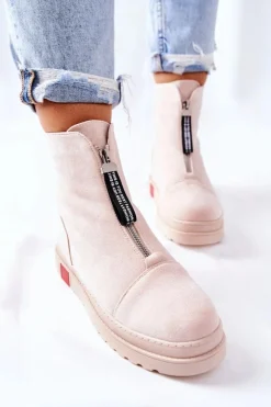 Boto Botki Damskie Na Platformie Beżowe Charlee