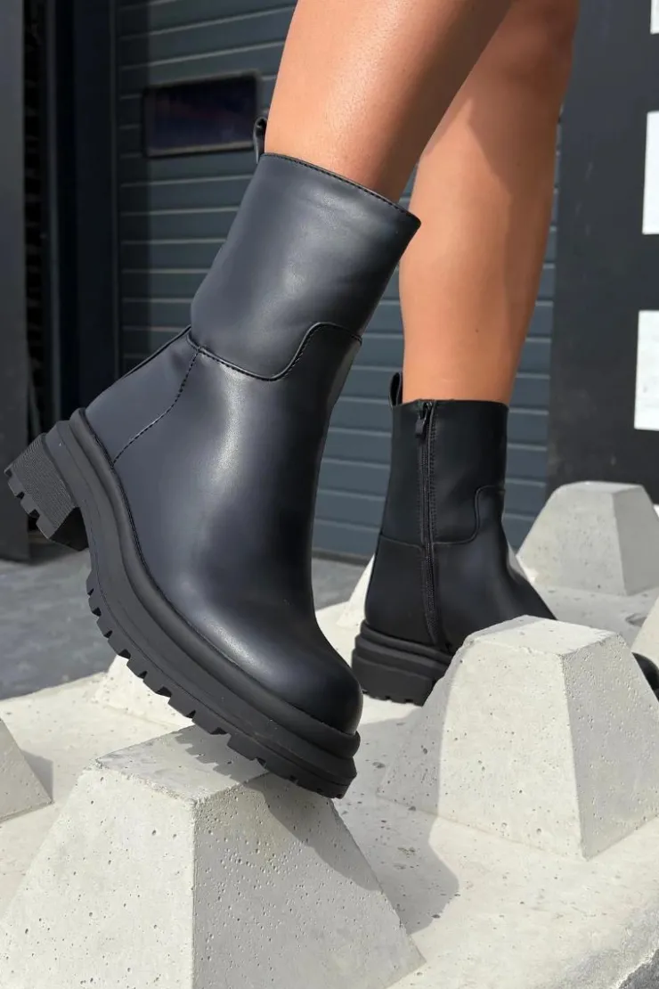 Outlet Boto Botki Damskie Na Platformie I Płaskim Obcasie Czarne Levira Czarny