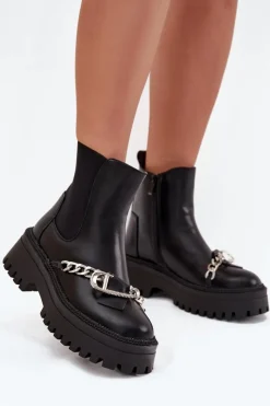 Discount Boto Botki Damskie Na Platformie Z Łańcuchem Czarne Marvella