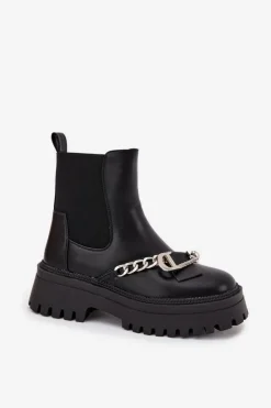 Discount Boto Botki Damskie Na Platformie Z Łańcuchem Czarne Marvella