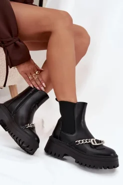 Discount Boto Botki Damskie Na Platformie Z Łańcuchem Czarne Marvella