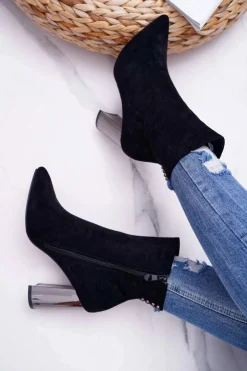 Damskie Boto Botki Damskie Na Srebrnym Słupku Czarne Dimmy