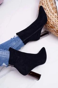 Damskie Boto Botki Damskie Na Srebrnym Słupku Czarne Dimmy