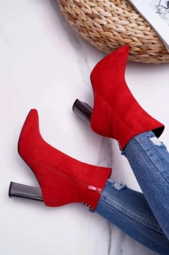 Boto Botki Damskie Na Srebrnym Słupku Czerwone Dimmy