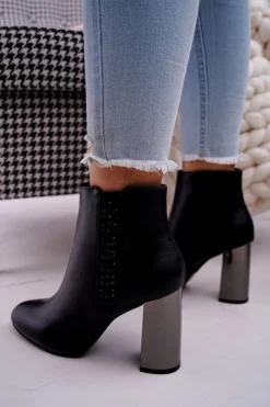 Clearance Boto Botki Damskie Na Srebrnym Słupku Czarne Peve