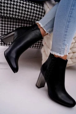 Clearance Boto Botki Damskie Na Srebrnym Słupku Czarne Peve