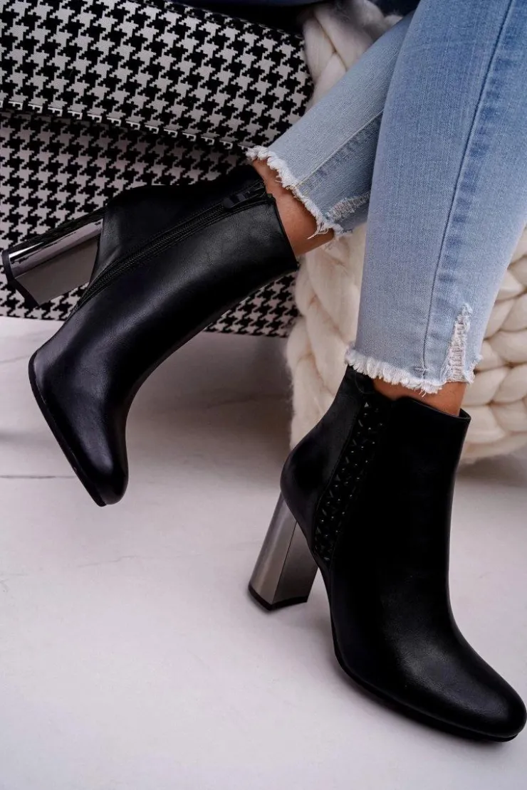 Clearance Boto Botki Damskie Na Srebrnym Słupku Czarne Peve