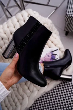 Clearance Boto Botki Damskie Na Srebrnym Słupku Czarne Peve