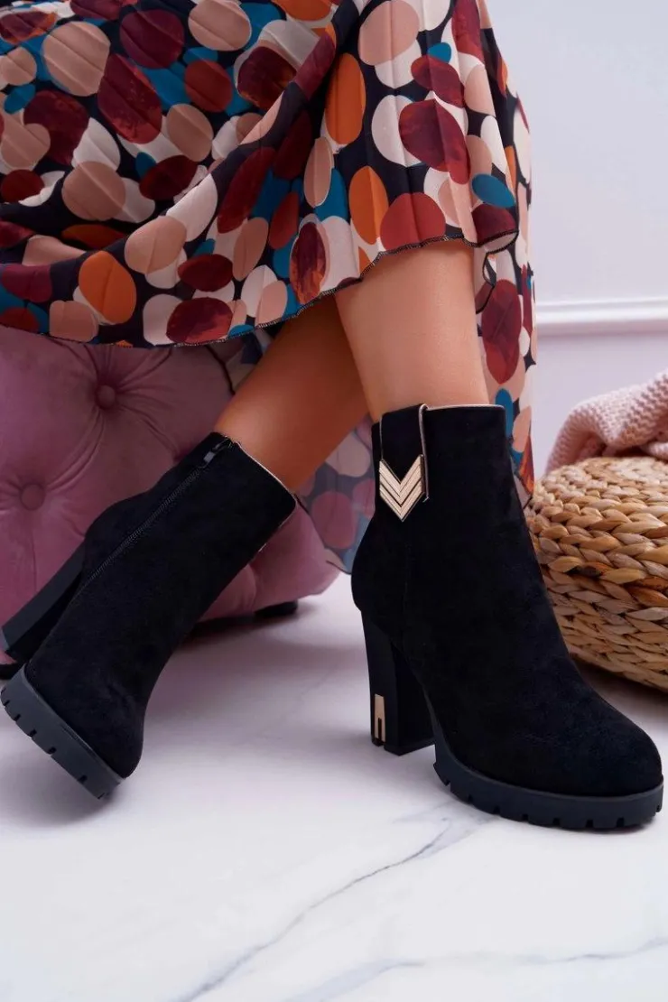 Damskie Boto Botki Damskie Na Słupku Ciepłe Zamszowe M319 Czarne Midway