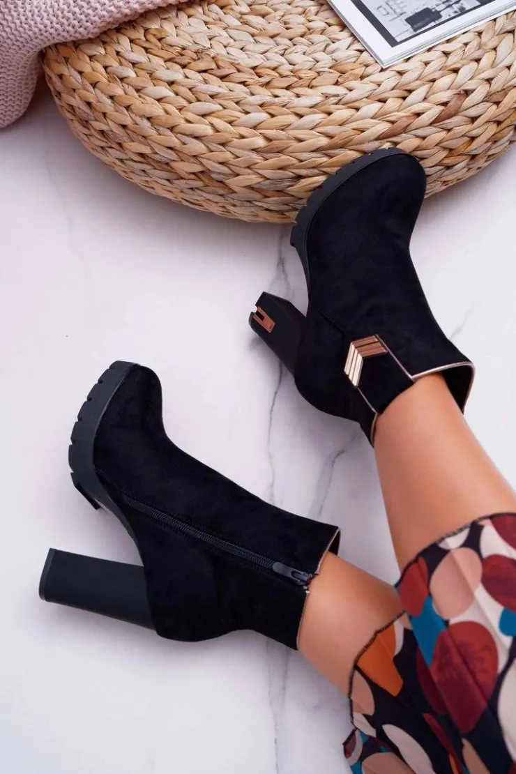 Damskie Boto Botki Damskie Na Słupku Ciepłe Zamszowe M319 Czarne Midway