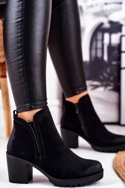 Damskie Damskie buty S.Barski Botki Damskie Na Słupku Ciepłe Czarne Veronica