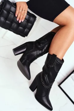 Damskie Boto Botki Damskie Na Słupku Ciepłe Kowbojki Czarne Athens