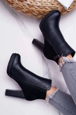 Damskie Boto Botki Damskie Na Słupku Czarne Malma