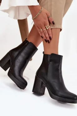 Boto Botki Skórzane|Botki Na Słupku*Botki Damskie Na Słupku Czarne Ryselle