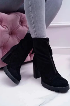 Best Boto Botki Damskie Na Słupku Czarne Frann