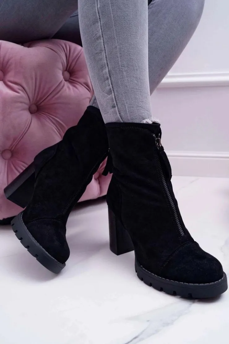 Best Boto Botki Damskie Na Słupku Czarne Frann