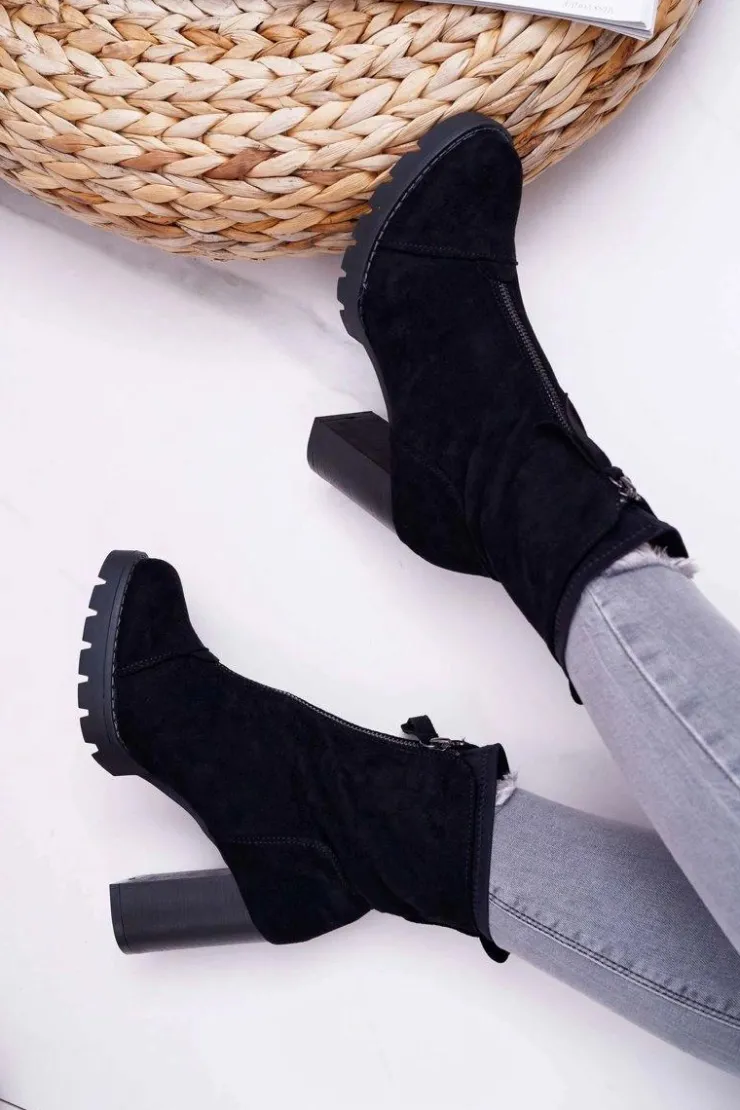 Best Boto Botki Damskie Na Słupku Czarne Frann