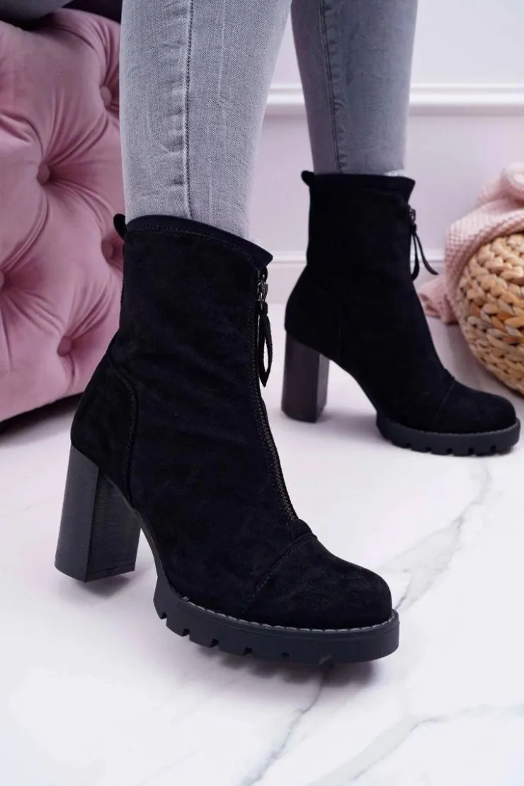 Best Boto Botki Damskie Na Słupku Czarne Frann