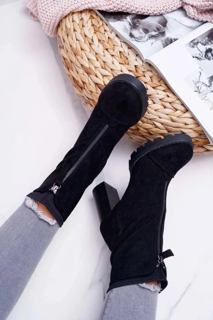 Best Boto Botki Damskie Na Słupku Czarne Frann