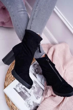 Best Boto Botki Damskie Na Słupku Czarne Frann