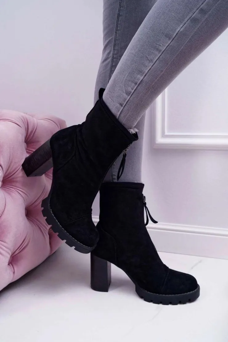 Best Boto Botki Damskie Na Słupku Czarne Frann