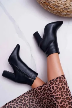 Online Boto Botki Damskie na Słupku Czarne Bangaro