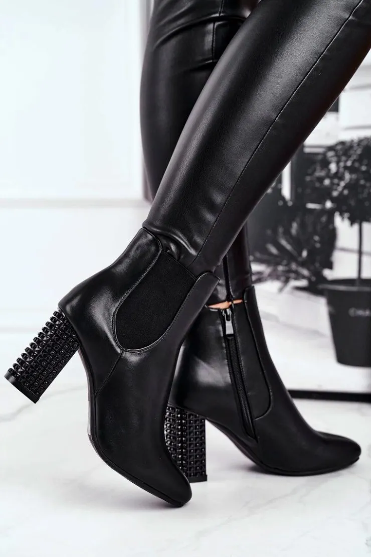 Boto Botki Na Słupku|Czarne Botki*Botki Damskie Na Słupku Czarne In Your Eyes