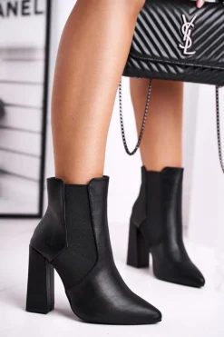 Damskie Boto Botki Damskie Na Słupku Czarne Good Vibes