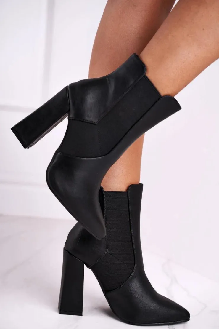 Damskie Boto Botki Damskie Na Słupku Czarne Good Vibes