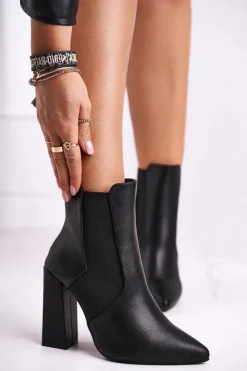 Damskie Boto Botki Damskie Na Słupku Czarne Good Vibes