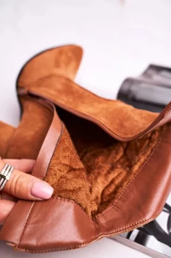 Damskie Boto Botki Damskie Na Słupku Eko-Zamsz Camel Ecstasy