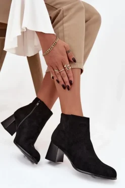 Outlet Boto Botki Damskie Na Słupku Eko Zamszowe Czarne Marilou Czarny