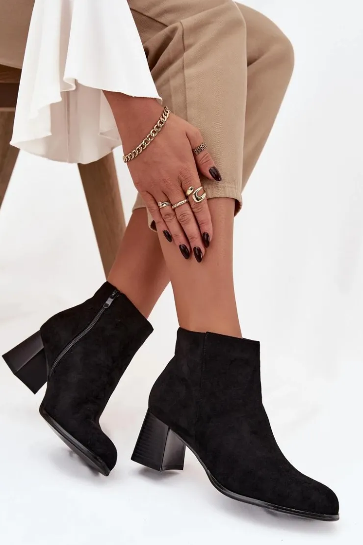 Outlet Boto Botki Damskie Na Słupku Eko Zamszowe Czarne Marilou Czarny