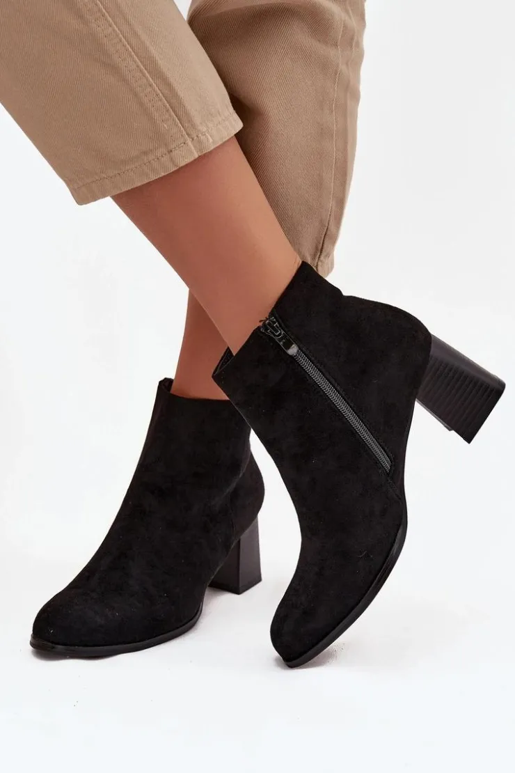 Outlet Boto Botki Damskie Na Słupku Eko Zamszowe Czarne Marilou Czarny