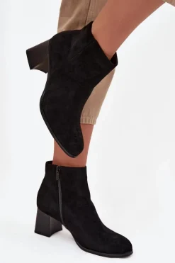 Outlet Boto Botki Damskie Na Słupku Eko Zamszowe Czarne Marilou Czarny