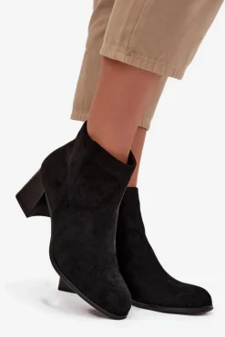 Outlet Boto Botki Damskie Na Słupku Eko Zamszowe Czarne Marilou Czarny