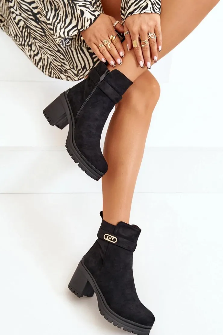 Boto Botki Na Słupku|Czarne Botki*Botki Damskie Na Słupku Eko Zamszowe Ocieplane Na Zamek Czarne Laonora
