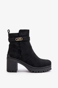 Boto Botki Na Słupku|Czarne Botki*Botki Damskie Na Słupku Eko Zamszowe Ocieplane Na Zamek Czarne Laonora