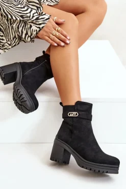 Boto Botki Na Słupku|Czarne Botki*Botki Damskie Na Słupku Eko Zamszowe Ocieplane Na Zamek Czarne Laonora