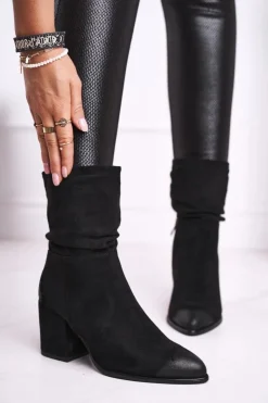 Sale Buty damskie Vinceza Botki Damskie Na Słupku Eko-Zamsz Czarne Up Side