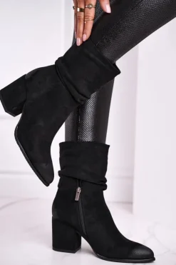 Sale Buty damskie Vinceza Botki Damskie Na Słupku Eko-Zamsz Czarne Up Side