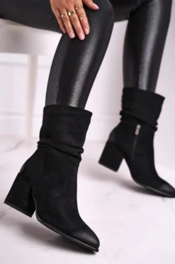 Sale Buty damskie Vinceza Botki Damskie Na Słupku Eko-Zamsz Czarne Up Side