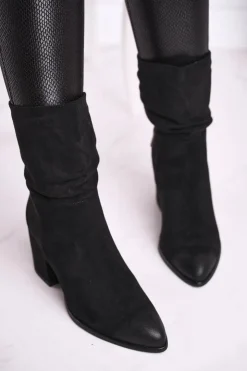 Sale Buty damskie Vinceza Botki Damskie Na Słupku Eko-Zamsz Czarne Up Side