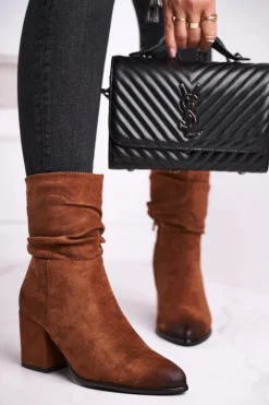 Buty damskie Vinceza Botki Na Słupku|Czarne Botki*Botki Damskie Na Słupku Eko-Zamsz Camel Up Side